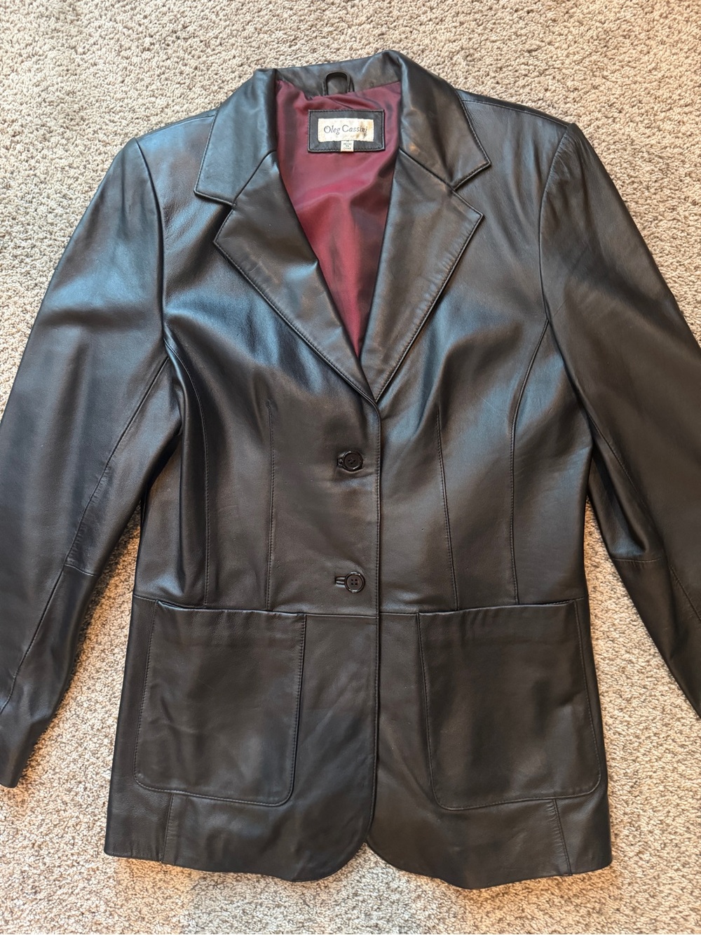Vintage Oleg Cassini Women’s Black Leather Blazer Size M